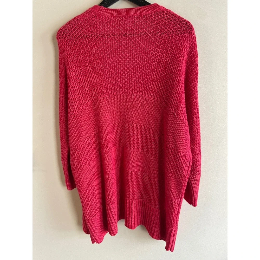 Chicos Knit cherry‎ Red Open Front Cardigan Sweater textured Size XL career